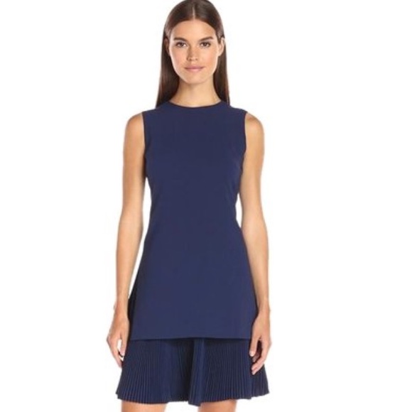 Theory Navy Malkan Pleated Dress - Picture 1 of 7